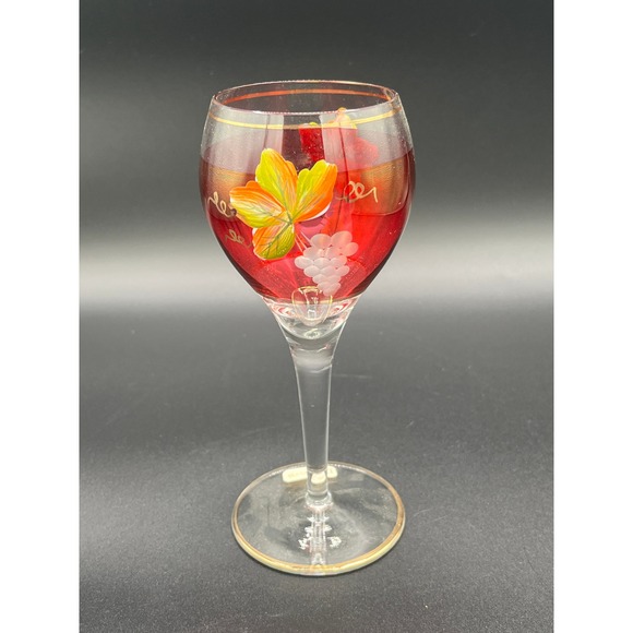 Vintage Crystal Wine Pitcher/Decanter, 6 Stemware Glasses/ Ruby Flash Romania - Picture 10 of 15